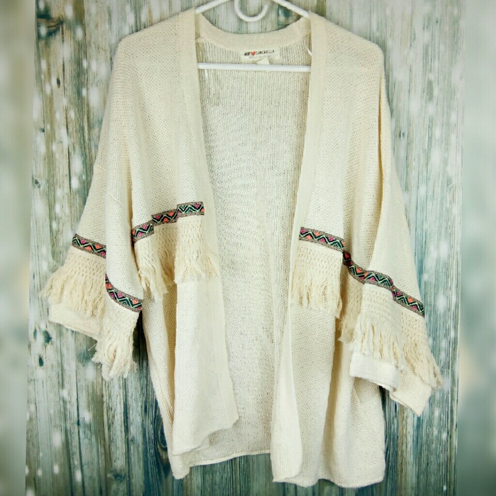 H&M Coachella Open Knit Cardigan Cream And Pink Medium